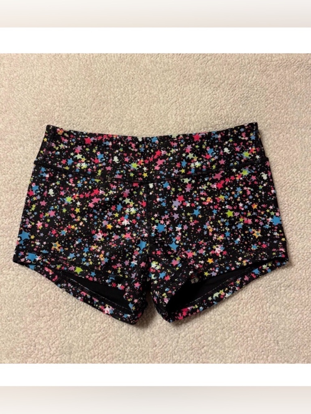 KFT Keep Moving Lined Bike Shorts Black Neon Multi-Color Stars Booty